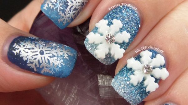 3D Snowflakes Nail Art