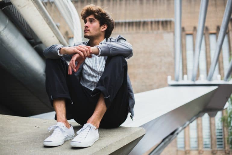 White Trainers - Dark Denim with White Trainers