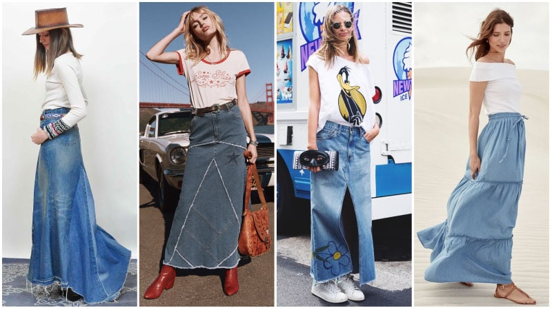 Denim Maxi Skirt Outfits