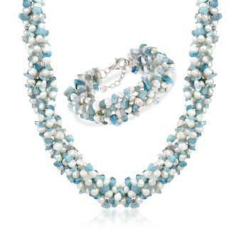 Aquamarine Bead and 5-6mm Cultured Pearl