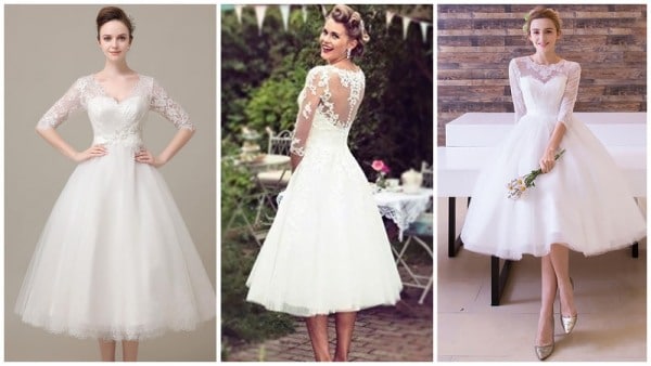 Tea Length Lace Wedding Dresses