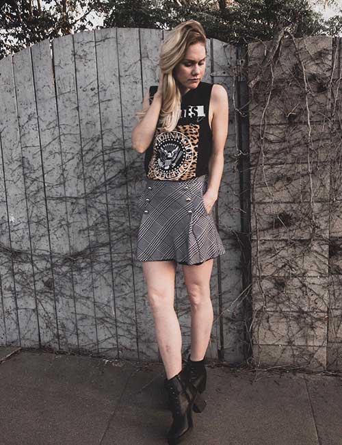 Plaid Skirt And Graphic T-Shirt