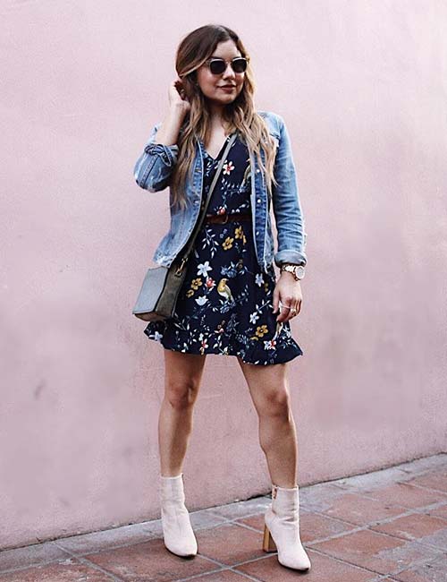 Short Floral Dress And Boots