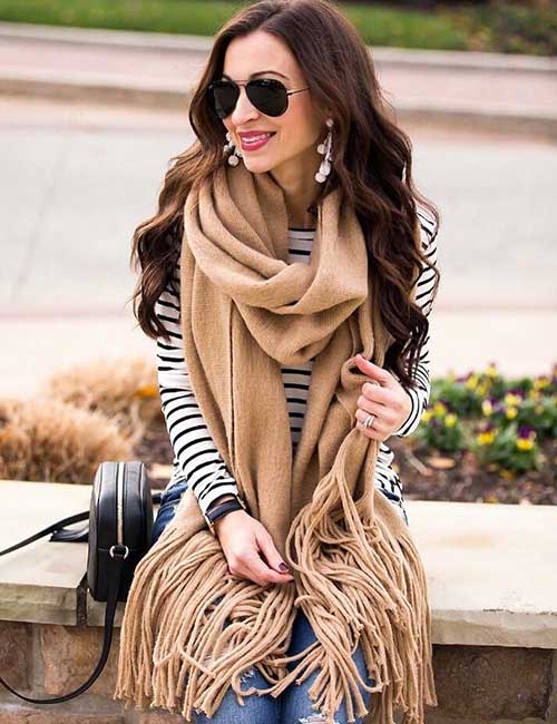 Striped Shirt And Scarf for petite women