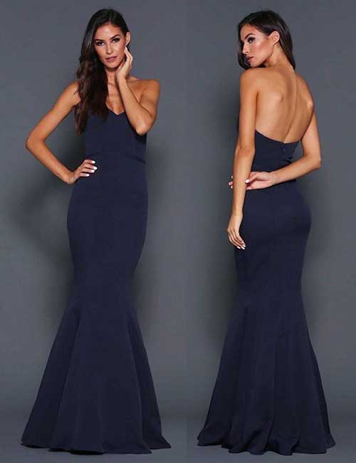 Navy Blue Fit Mermaid Style Maxi