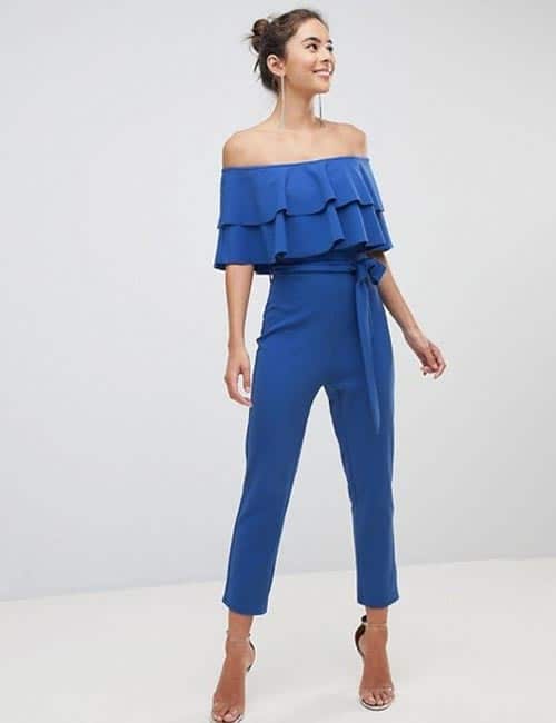 Off Shoulder Pantsuit In Blue