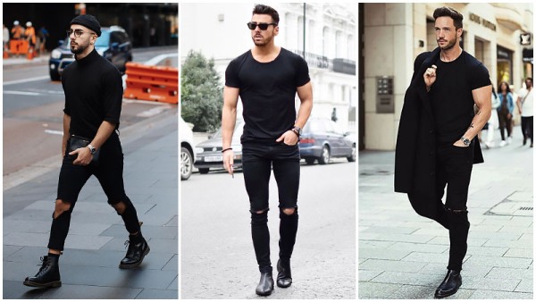 All-Black Outfits Ripped Jeans Men