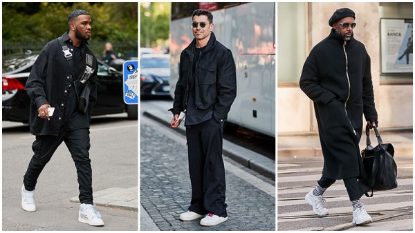 All-Black Outfits with white shoes Men