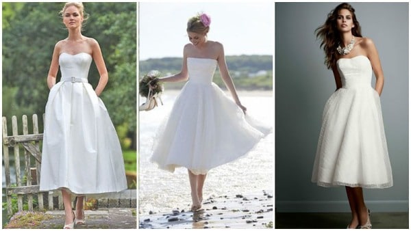 Strapless Tea Length Wedding Dress