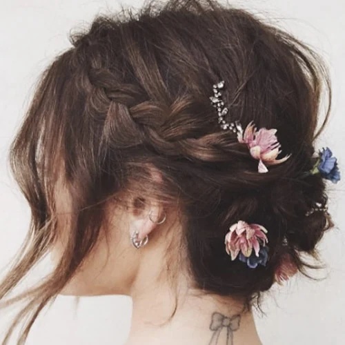 Braided Updo with Flowers Hairstyles For Bridesmaids