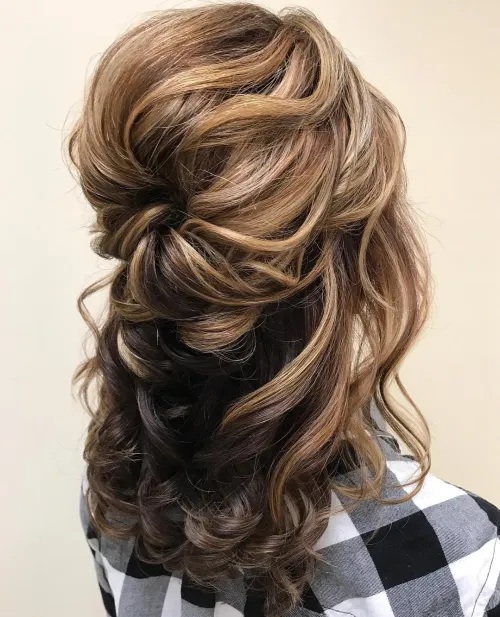 Loose Curly Half Updo with Bouffant