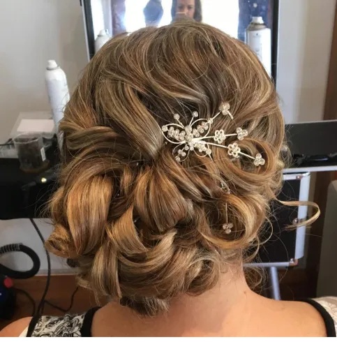 Curled Side Updo with Hair Jewelry
