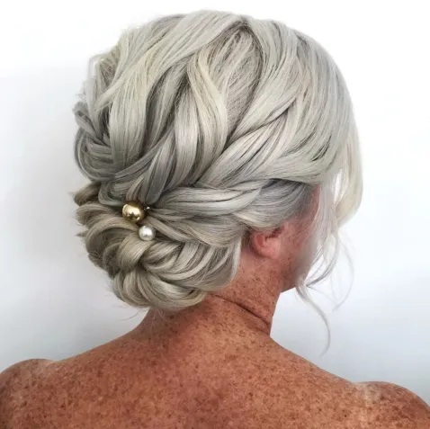 Gorgeous Braided Updo for Gray Hair Mother of the Bride Hairstyles