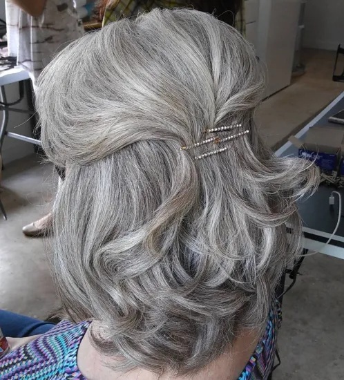 Easy Cute Gray Half Updo Mother of the Bride Hairstyles
