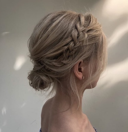 Braided messy updo for short hair