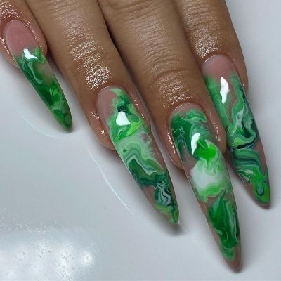Lime Green marble effect Nail Designs