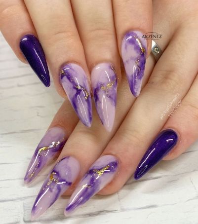 Purple Marble nails designs