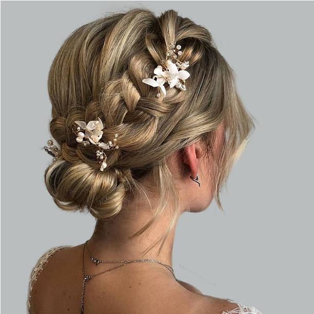 The braided updo with flowers