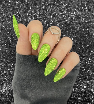 glittery lime green nails