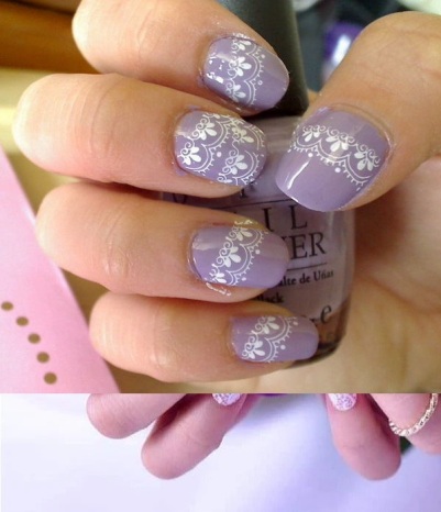 purple Lace Overlay nails designs
