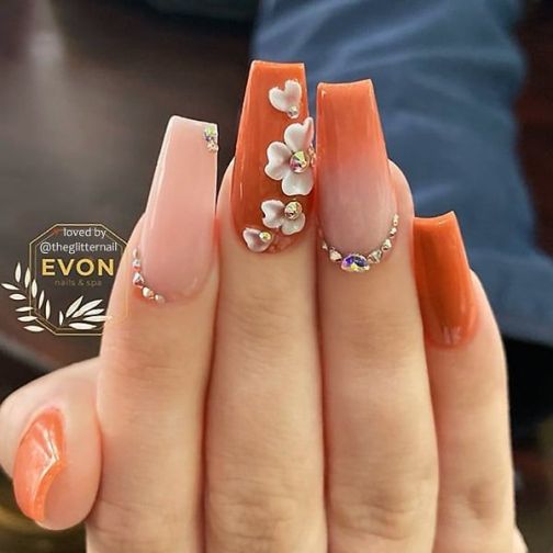 3D Orange Nails