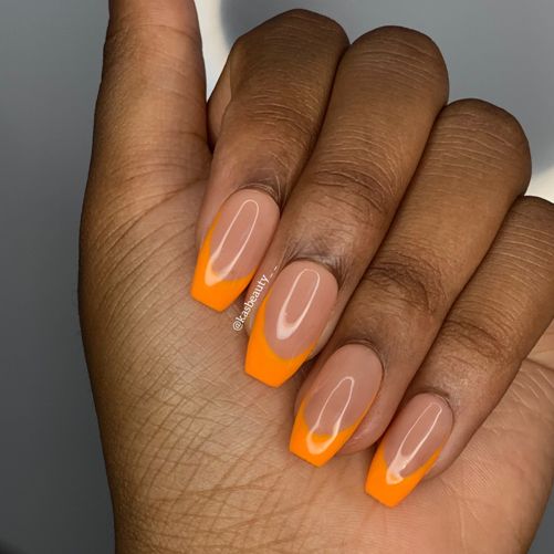 French manicure with orange tips