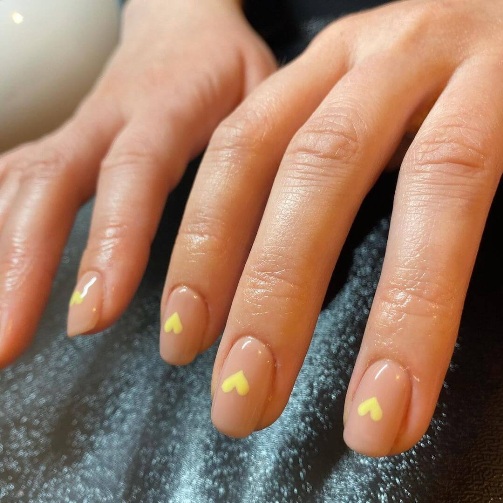 Nude Nails with a Yellow Dress