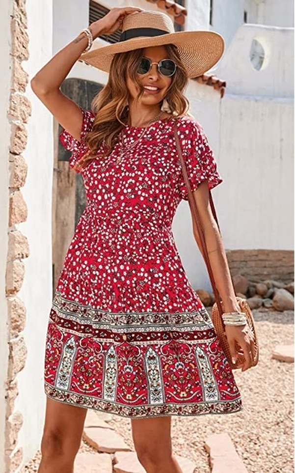 red floral dress Outfit Ideas For Casual Events