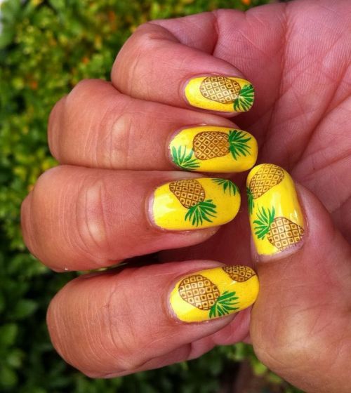 yellow with tropical fruit design nail designs